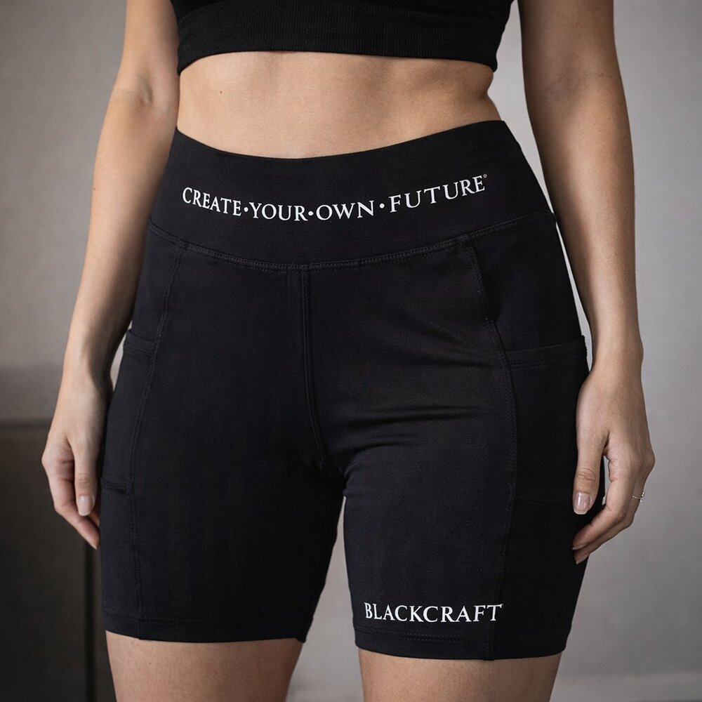 Blackcraft Biker Shorts Black High Rise “Create Your Own Future” Medium